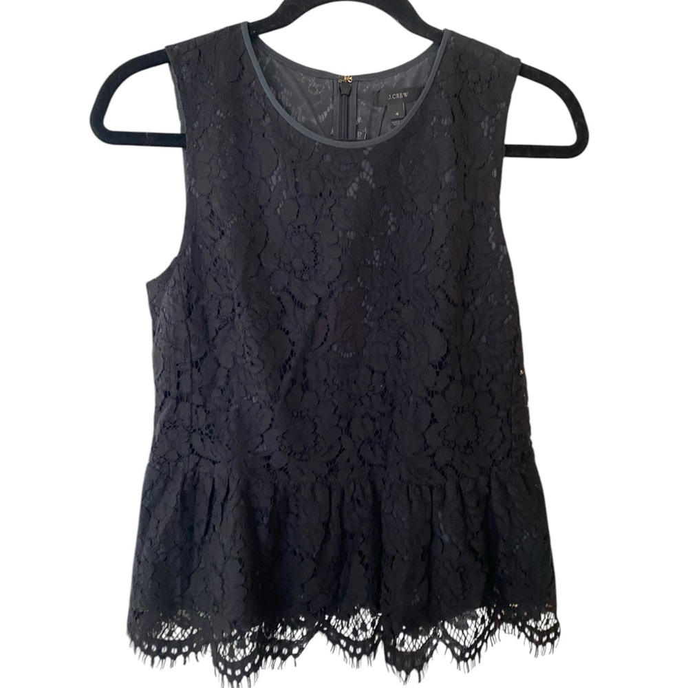 J. Crew Lace Peplum Black Sleeveless Top